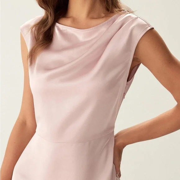 RIHOAS Pink Satin Boat Neck Slit Sleeveless Midi Dress XS - Picture 3 of 4